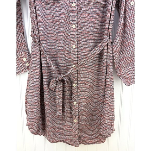 11 1 Tylho Striped Button Front Shirt Dress Belted Midi Size Medium NWOT - Picture 4 of 7